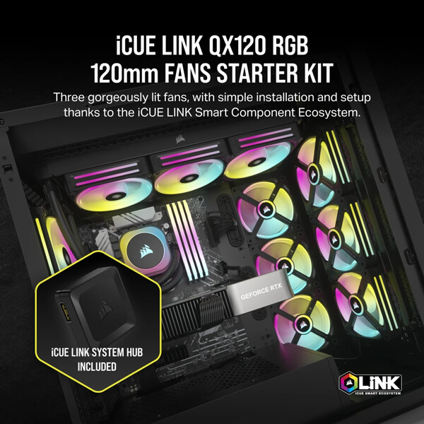 Corsair iCUE Link QX120 RGB 120mm PWM Triple Pack Cabinet Fan